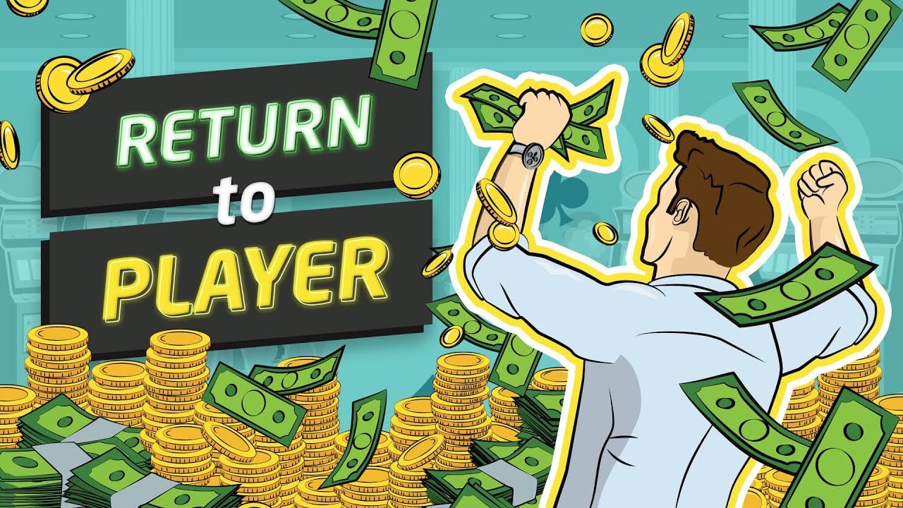 Illustration reading Return to Player, with a player raising cash amid falling banknotes and stacks of gold coins